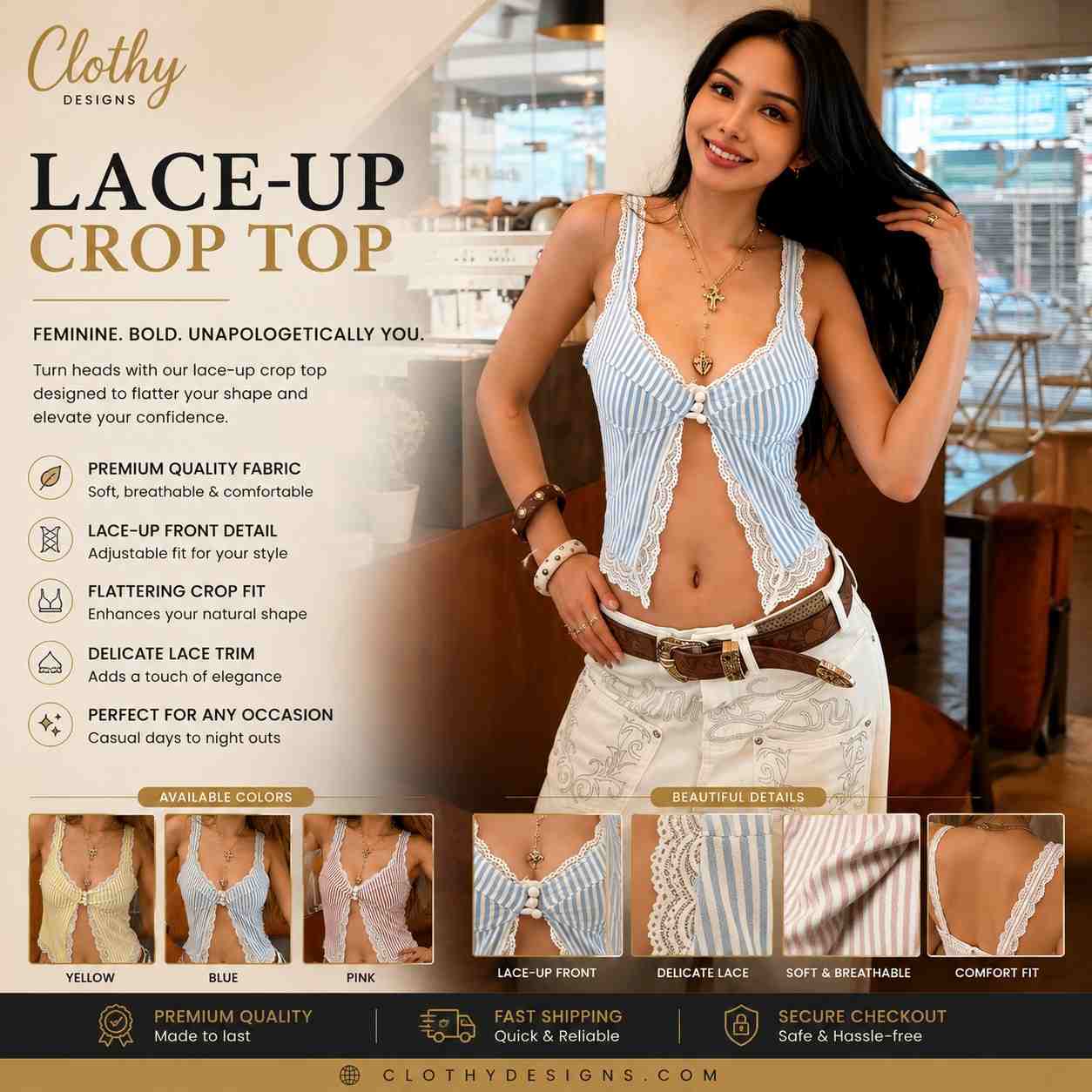 Women's Striped Lace Trim Tank Top – Sleeveless Front Split Y2K Summer Beach & Festival Top